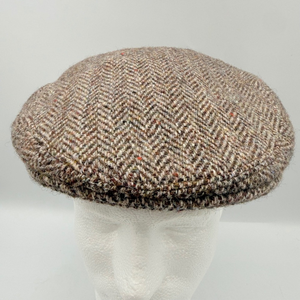 Harris Tweed Mens Herringbone Flat Cap Brown Wool Made in Scotland Ivy Hat